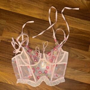 NWOT For Love And Lemons Pink Floral Lace Bra